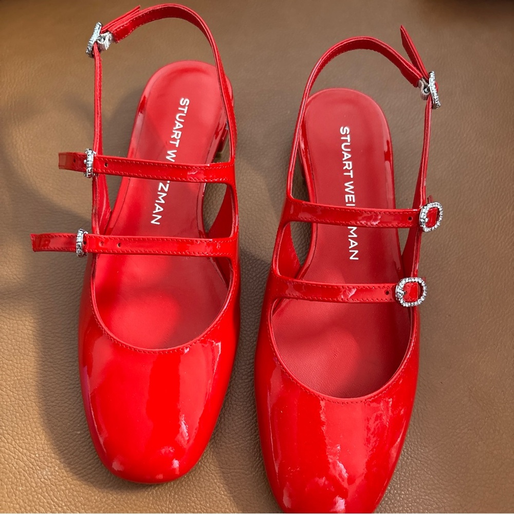 Stuart Weitzman Red Patent Mary Jane Slingback Flats